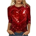 thumbnail image 1 of 2026 Valentines T Shirts for Women Ladies' Round-neck 3/4 Sleeve Loose Top Cute Heart Printed Outfits Romance Date Clothing Soft Casual Shirts, 1 of 6