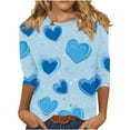 thumbnail image 1 of 2026 Valentines Tops Ladies' Casual Round Neck 3/4 Sleeve T-shirt Loose Top Cute Heart Printed Outfits Romance Date Clothing Soft Comfy Shirts, 1 of 6
