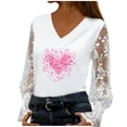 thumbnail image 1 of 2026 Valentines Tops for Women Elegant V-Neck Lace Insert Blouse Long Sleeve Floral Valentines Print Outfits Delicate Romance Clothing Cute Shirts, 1 of 6