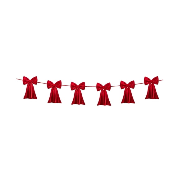 2026 Velvet Bow Garland Bunting, Pre-Assembled Long Tail Bow String Banner, Christmas Indoor Hanging Decor for Fireplace, Wall, Window & Holiday Party