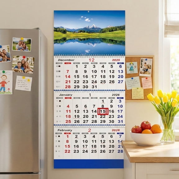 2026 Vertical Wall Calendar with Red Date Slider, 3-Month View 4-Fold Hanging Planner, Large Long Monthly Organizer for Office & Home (13" x 33")