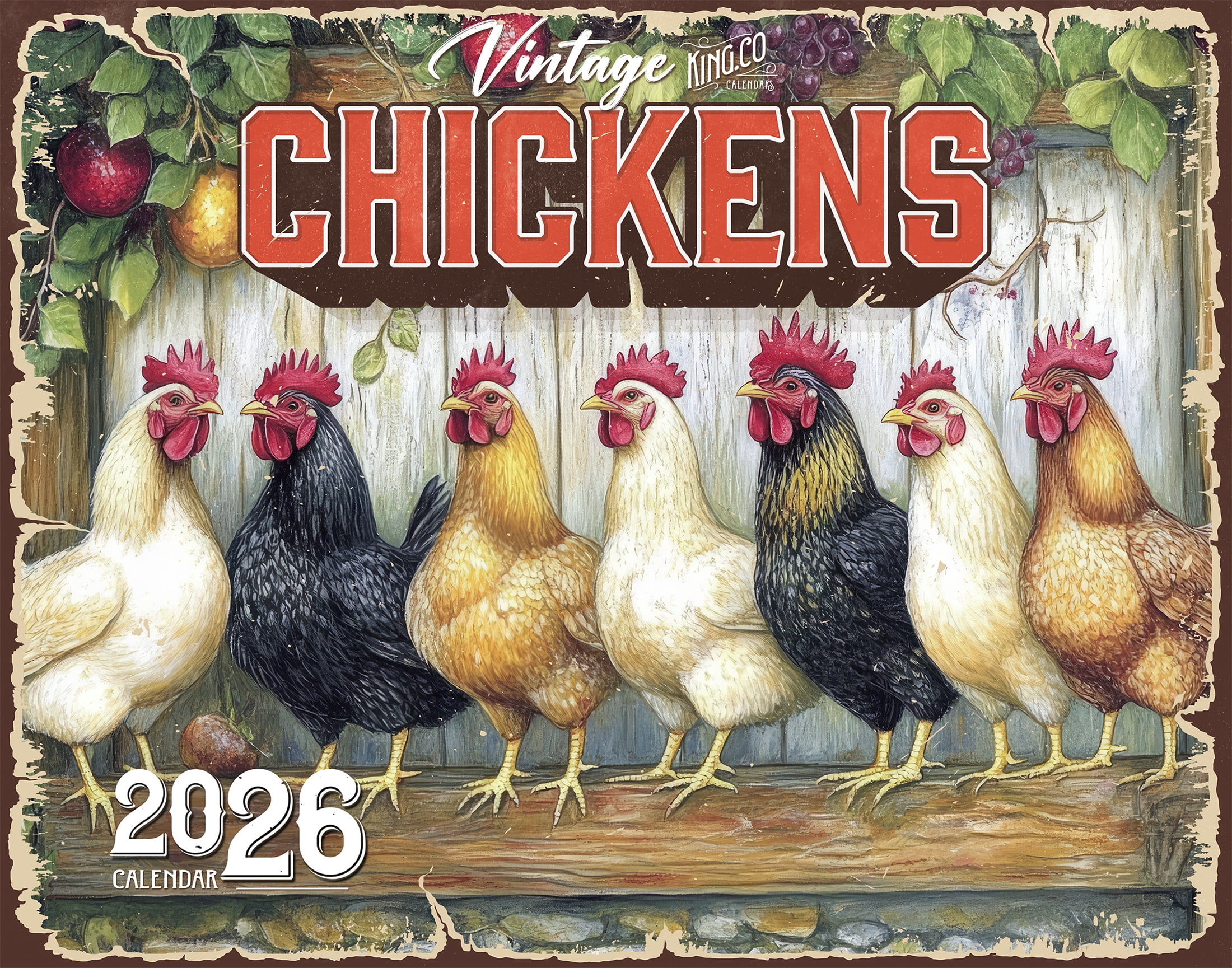 2026 Vintage Chickens Wall Calendar 16-Month X-Large Size 14x22 ...