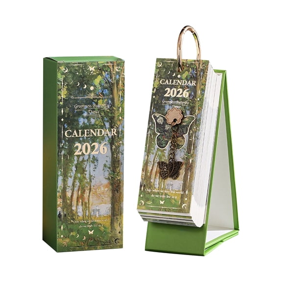 2026 Vintage /European Style Oil Painting Flip Calendar with Butterfly Pendant - Daily Planner, Monthly Tabbed Calendar for Home & Office, Memo Log，"2.4in*6in"