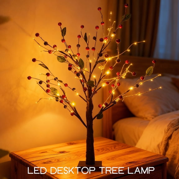 2026 Vintage Glowing Tree with Lights,19.68inch Glowing Tree with Berries,Twinkle Tree Lamp with Lighted Branches & Berries,Lighted Birch Bonsai Table Top Centerpiece for Halloween Christmas Easter