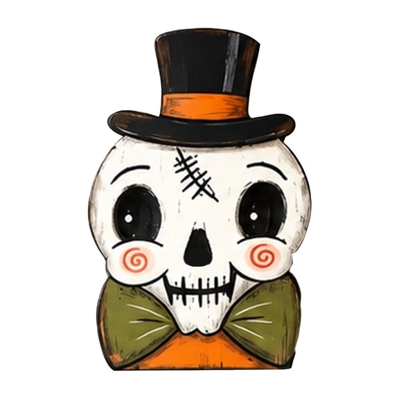 2026 Vintage Halloween Decor Indoor, Retro Wooden Block for Shelf Decor, Cute Ghost, Pumpkin, Black Cat, Skeleton, Witch Owl, Housewarming Gift (D)