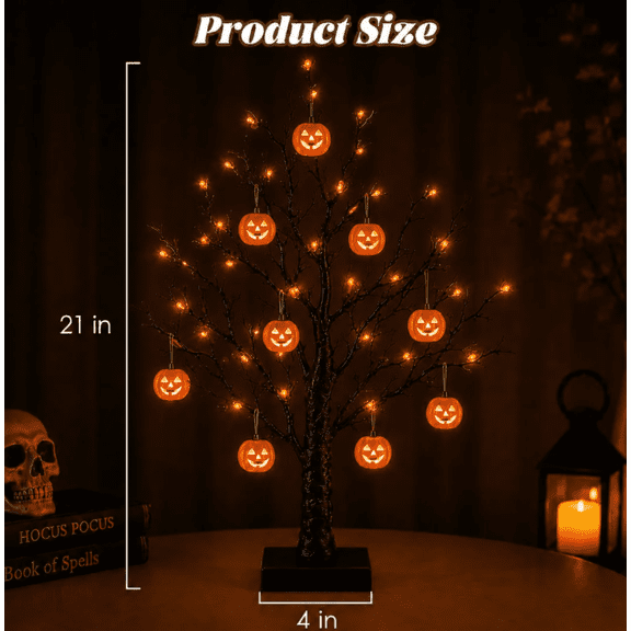 2026 Vintage LED Halloween Ghost Tree, Warm Glow Haunted Forest Tree Light, Dual Power USB & Battery Operated Halloween Table Ornament