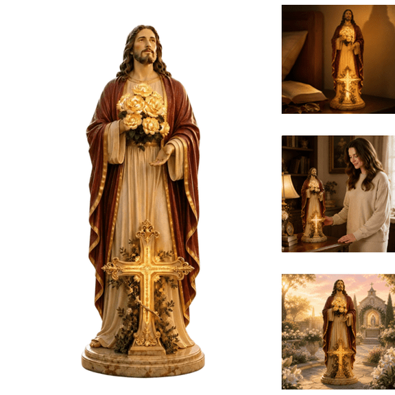 2026 Virgin Mary Garden Light 8in Statue with Solar Light for Outside Yard Art Garden Statue for Catholic Garden Decor, Christian Yard Decor Memorial Gift (Jesus)