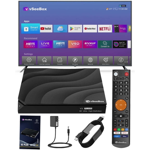 2026 Vseebox V3 Plus Newest Version Smart Digital Device for Home Entertainment, Smart TV Box 4GB RAM, 64GB Storage,New Live Ultra