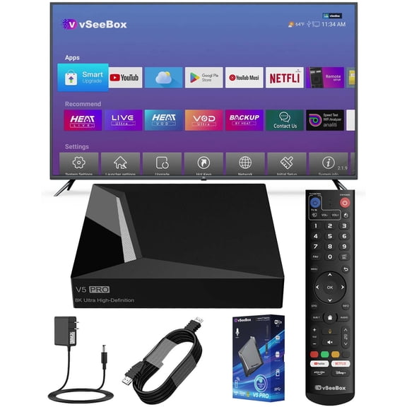 2026 Vseebox V5 PRO Version Voice Control, Android TV Box Fully, 8K HDMI&Ethernet Cable, 4GB+32GB 6K HD