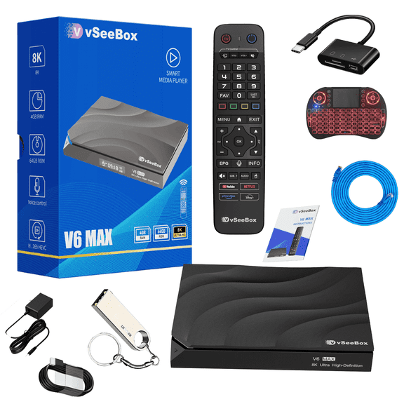 2026 Vseebox V6 Max , 8K HDMI, Android 14, 4GB RAM, 64GB Storage, WIFI6, Newest Version Voice Control