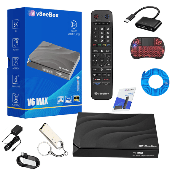 2026 Vseebox V6 Max , 8K HDMI, Android 14, 4GB RAM, 64GB Storage, WIFI6, Newest Version Voice Control