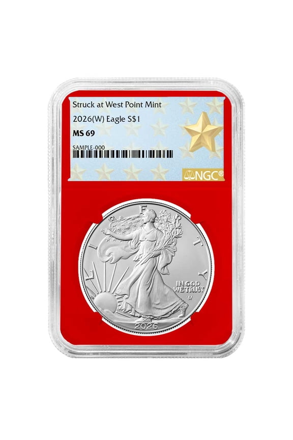 2026 (W) $1 1-oz American Silver Eagle NGC MS69 West Point Star Label Red Core
