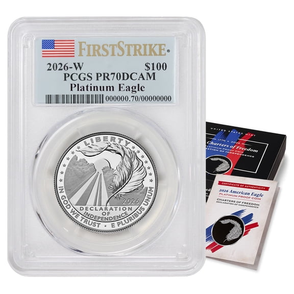 2026-W $100 Platinum Eagle PCGS PR70 Deep Cameo First Strike Flag Label with Original Government Packaging U.S. Mint Coins