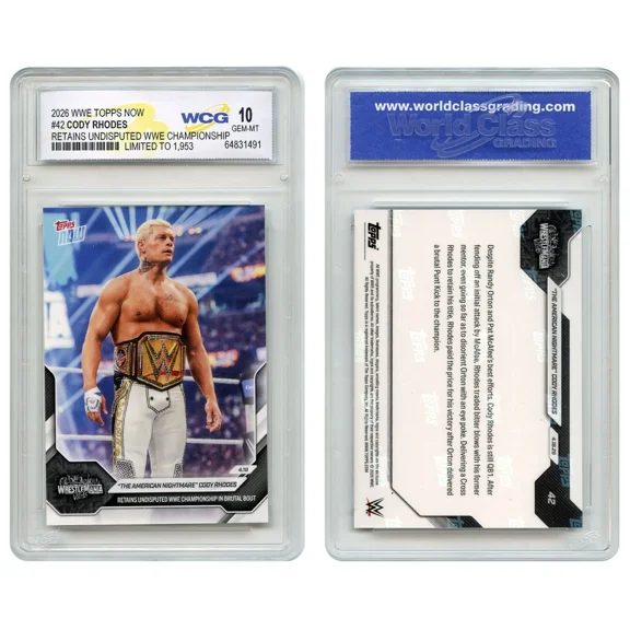 2026 WWE Topps CODY RHODES Retains WWE World Championship Title Card #42- Graded Gem Mint 10