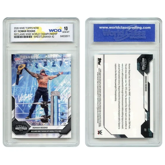 2026 WWE Topps Now ROMAN REIGNS Reclaims WWE World Championship Card #51 - Graded Gem Mint 10