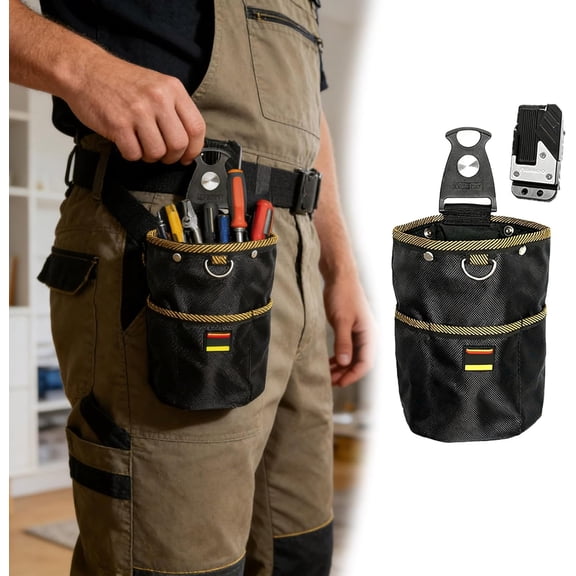 2026 Waist Tool Bag, 1680D Waterproof Oxford Cloth Carpenter Utility Pouch, Portable Construction Belt Organizer with Rotatable Design for Screws, Nails and Parts (Black)