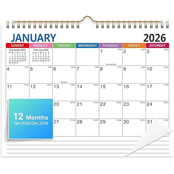 2026 Wall Calendar 12 Month, Jan 2026 - Dec 2026, 11.5x14.8 Inch with Large Writing Blocks, Thick 120GSM Paper for Home and Office
