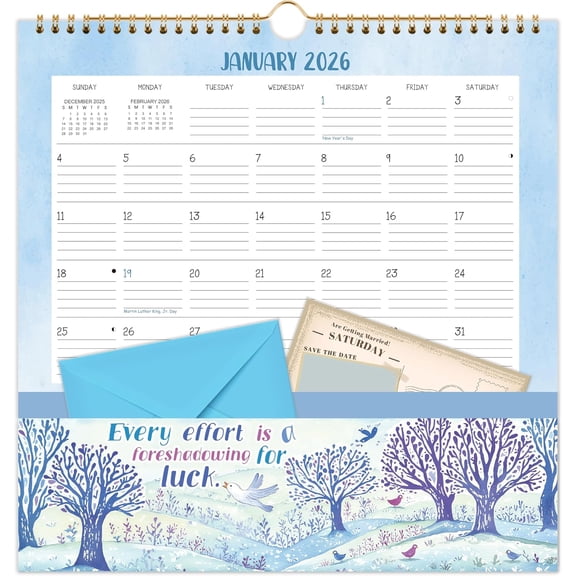 2026 Wall Calendar - 2026 Calendar with Pockets, 12" x 12", Jan. 2026 - Dec. 2026, with Ample Ruled Space, Holidays, 2-Sided Pockets, 12 Seasonal Calendar 2026, Great for Home & Office
