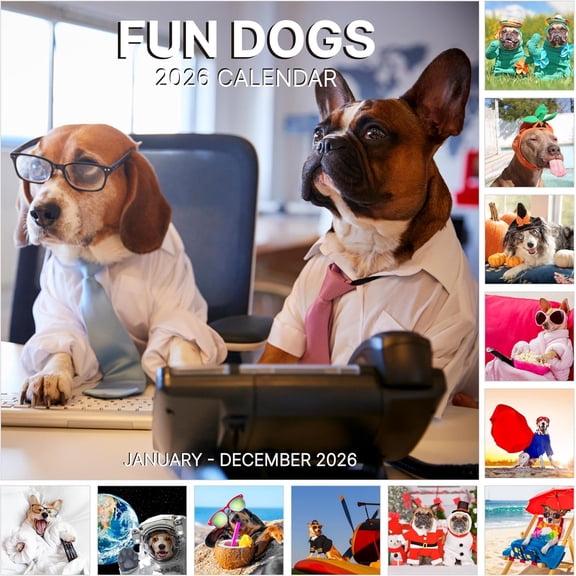 2026 Wall Calendar, 2026 Funny Dogs Calendar, 12 Months from Jan 2026 - Dec 2026, 12" x 24" Open, Funny Wall Calendar, Cute Dog Calendar with Thick Paper, Large Blocks, Moon Phases, Holidays, Notes