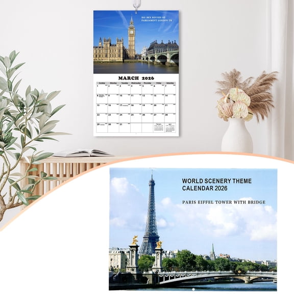 2026 Wall Calendar - 2026 Nature Calendar,Monthly Calendar 2026-2027,8" x 11",Large Wall Calendar with Thick Paper,Large Blocks,Home or Office Calendar,World Scenery