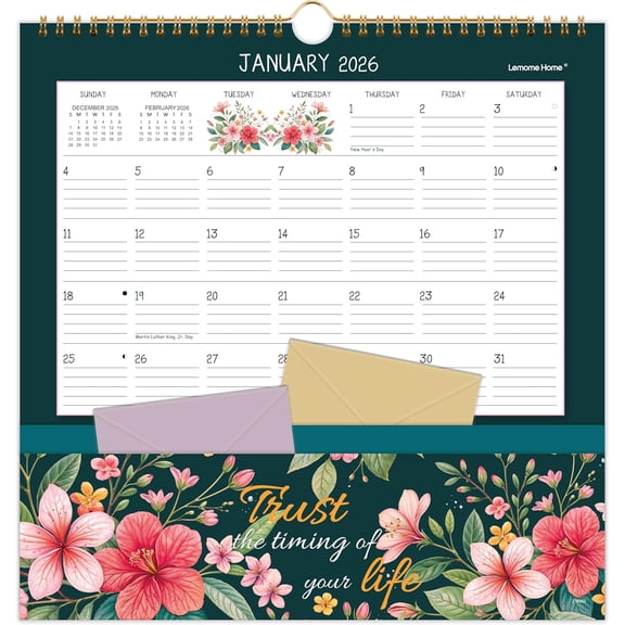 2026 Wall Calendar - 2026 Pocket Calendar, 11.7" x 11.7", 2026 Calendar with Pockets, Jan. 2026 - Dec. 2026, 2026 Wall Calendar 12 Month with One Pockets, Calendars for Office School Home, Golden