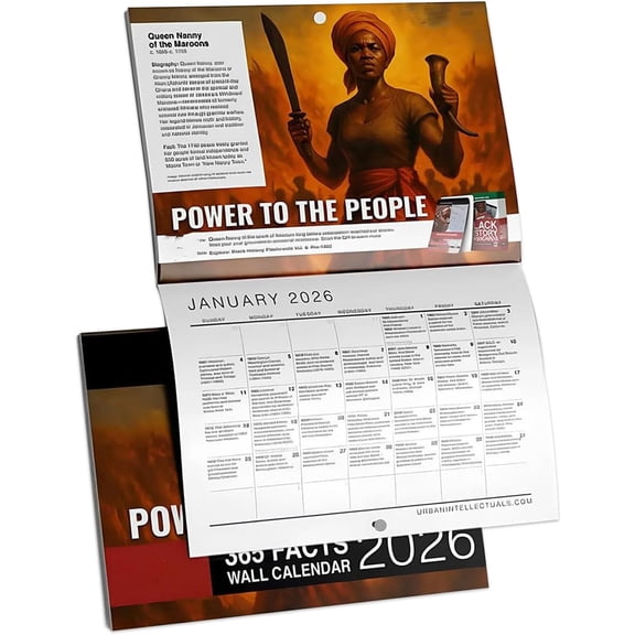 2026 Wall Calendar, Black History Calendar, 11x17 Inch Open, Thick and Sturdy Paper, Power to the People 365 Facts Calendar for History Enthusiasts, Classroom, Home Decor
