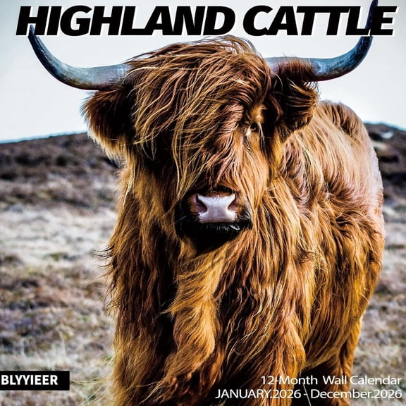 2026 Wall Calendar,Calendar 2026,Highland Cattle Monthly Wall Calendar, 12" x 24" Open,Family Planner Calendar, Home & Office Organizer,Hangable