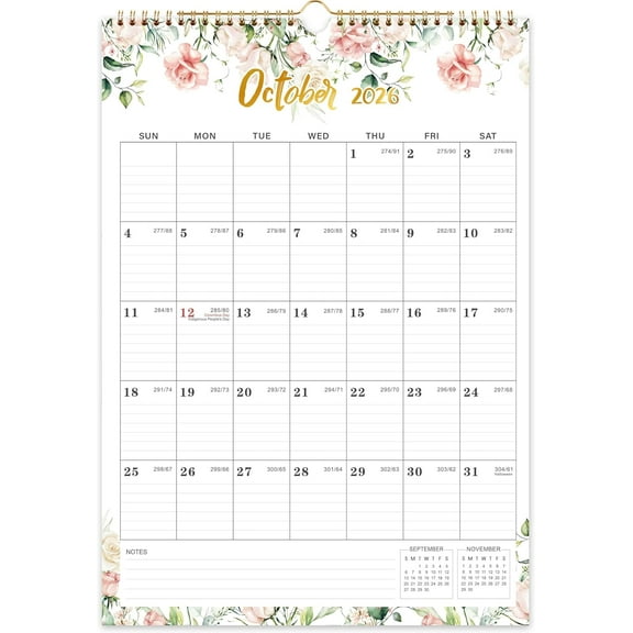 2026 Wall Calendar - Calendar 2026 Wall, Jan 2026 - DEC 2026, 12" x 17", Large Blocks, Hanging 2026 Wall Calendar 12 Months, Floral Calendar for Living Room