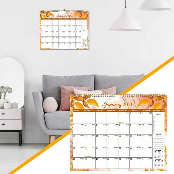 2026 Wall Calendar Flower Design | English 12-Month Coil Planner | Large 37.2x28.8cm | Decorative Daily Countdown | Holiday Dates | Home Office Gift