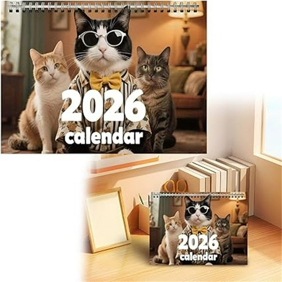 2026 Wall Calendar, Funny Cats Calendar, 2026 Monthly Planner, Office School Home, Large Grid, Thick Paper, Twin-Wire Binding, Cute Animal Design, Motivational Inspirational, Yearly Organizer