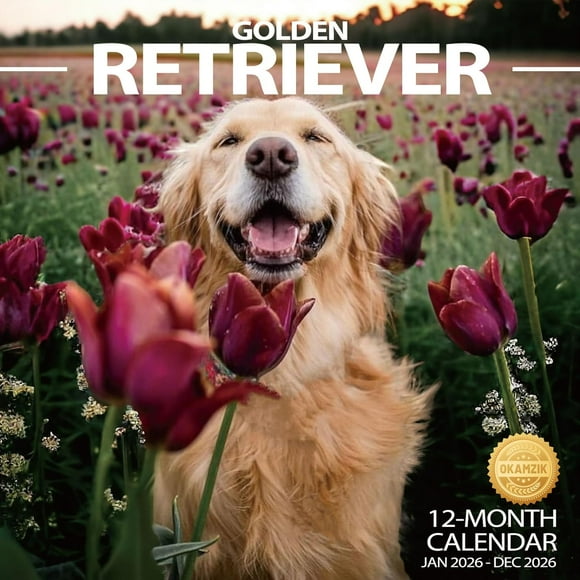 2026 Wall Calendar Golden Retriever Planner Calendar, Hangable Monthly Wall Calendar with Large Blocks for Organizing & Planning, Academic Schedule, Home, Office & family