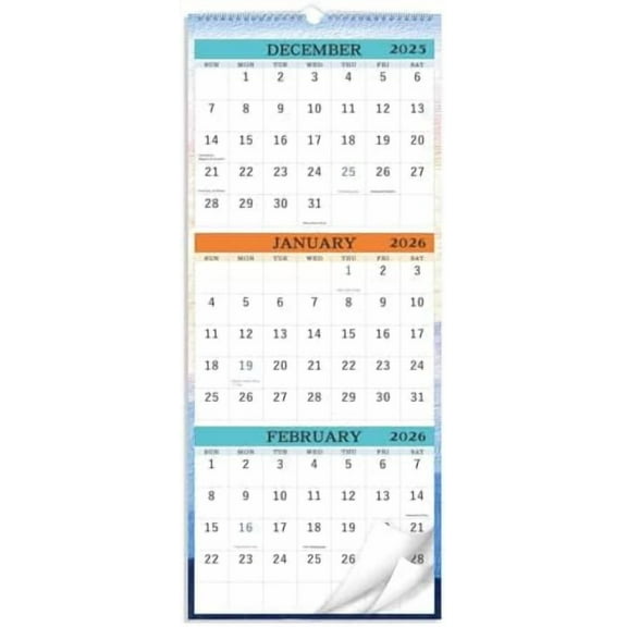 WALL CALENDAR 2026, JANUARY TO DECEMBER, 3-MONTH DISPLAY VERTICAL CALENDAR PLANNER, 11" X 26", LARGE, LAY-FLAT DESIGN