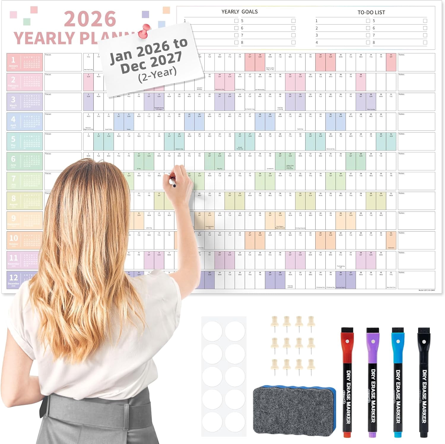 2026 Wall Calendar Large 32'' x 48'' Dry Erase Laminated Yearly ...