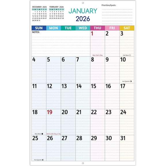 2026 Wall Calendar - Large Print Calendar 2026, 12 Monthly Calendar, Jan. 2026 - Dec. 2026, 14.6 x 22.8 In (Open), 2026 Calendar with Big Numbers, Large Grid, Notes, Moon Phases, for Planning