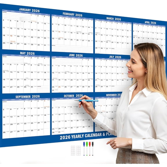 2026 Wall Calendar, Large Reversible Horizontal&Vertical Laminated Yearly Calendar-1 Page Poster Wet & Dry Erase Wall Hanging Calendar 12 Month Annual Planner for Office/Family/ Fitness (24*36in)