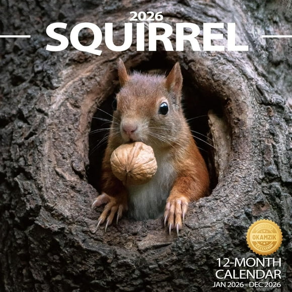 2026 Wall Calendar Squirrel Planner Calendar, Hangable Monthly Wall Calendar with Large Blocks for Organizing & Planning, Academic Schedule, Home, Office & family, Thick & Sturdy Paper