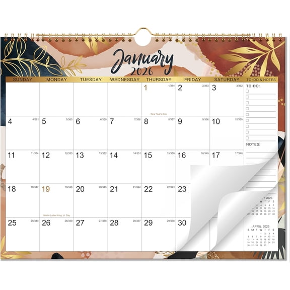 2026 Wall Calendar - Wall Calendar 2026, Jan 2026 - Dec 2026, 12'' x 15'', Monthly Calendar 2026 with Spiral Bound, Hook, Paper, Large Grids, Julian Dates - Leafage