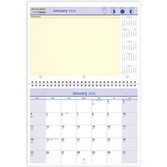 2026 Wall & Desk Calendar, Monthly, 11" x 8", Small, Daily Blocks 1.25 x 1.25, QuickNotes (PM502826)