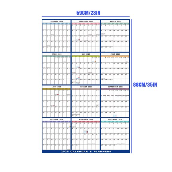2026 Wall Mounted Dry Erase Calendar with Markers, Foldable Double-Sided Design, Large 23x35 Inch Undated Planner for Home or Office Organization in White