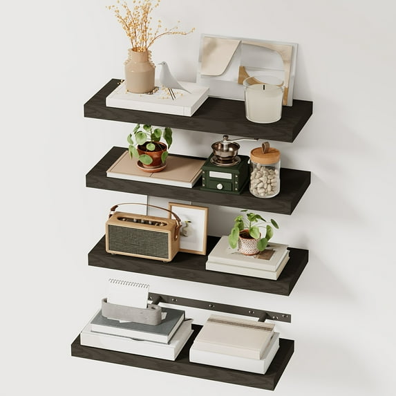 2026 Wall-Mounted Storage Shelf Set of 4, Rustic Wooden Wall Shelves ...