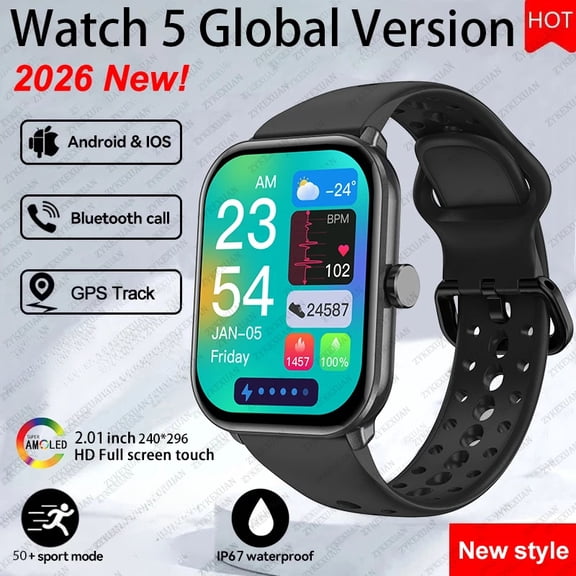 2026 Watch 5 Smart Watch Global Version Men Women HD AMOLED Screen Bluetooth Call GPS Track Waterproof Sports Smartwatches