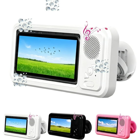 2026 Waterproof Phone Case with Built-in Speaker,360 Rotation Wall Phone Mount Stand,Screen Touch Shower Phones Case Mount Speakers with Suction Cup,Cover Mounts Stand Wireless Bluetooth