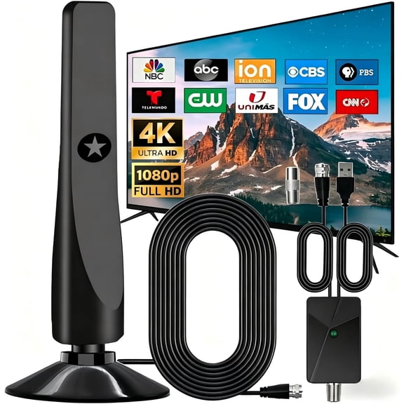 2026 Wave Max TV Antenna Long Range Indoor HD Antenna with Smart Signal Amplifier, Supports 8K/4K/1080p, Beamforming Tech for Local & Distant Channels, Upgraded Signal Booster for Free Channels