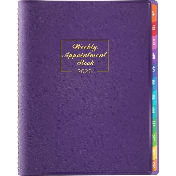 2026 Weekly Appointment Book - Daily Planner 2026 from January 2026 - December 2026, 8.5" x 11", 15-Minute Interval, Flexible Leather Cover, 12 Monthly Tabs, Back Pocket