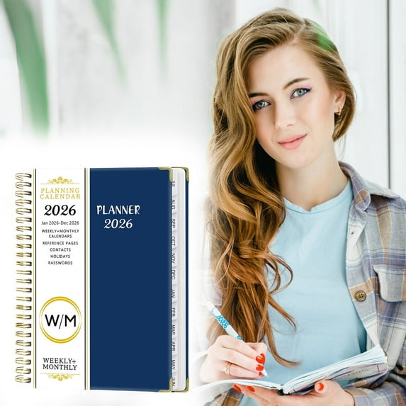 2026 Weekly & Monthly Planner (6.2x8.5in/15.8x21.7cm) – 15-Minute Increment Daily Schedule Date Book with Pocket (1PC, Navy)