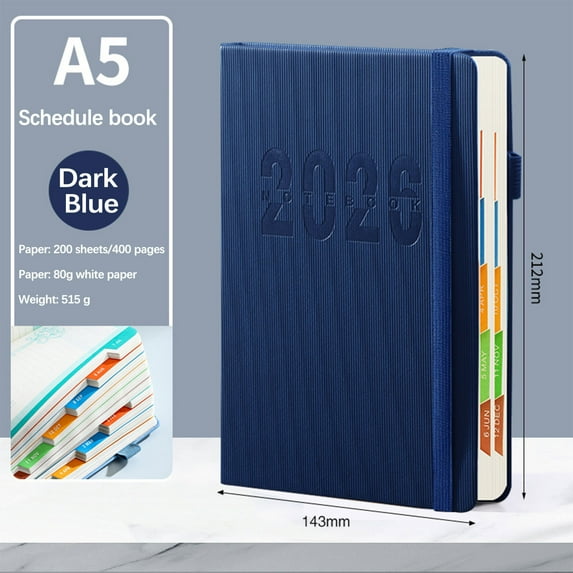 2026 Weekly & Monthly Planner | Hardcover 8.46" x 5.71" | 80gsm Thick Paper | 365-Day Calendar with Tabs, 2 Ribbon Markers, Elastic Strap & Inner Pocket | 1 Book
