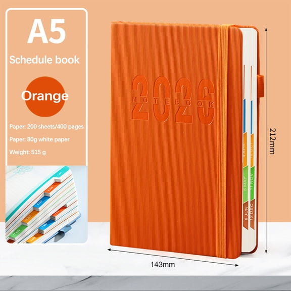 2026 Weekly Monthly Planner Hardcover, Calendar Organizer with Tabs, 80gsm Thick Paper, Dotted Notes, Pocket, Ribbons for Office Daily Planning