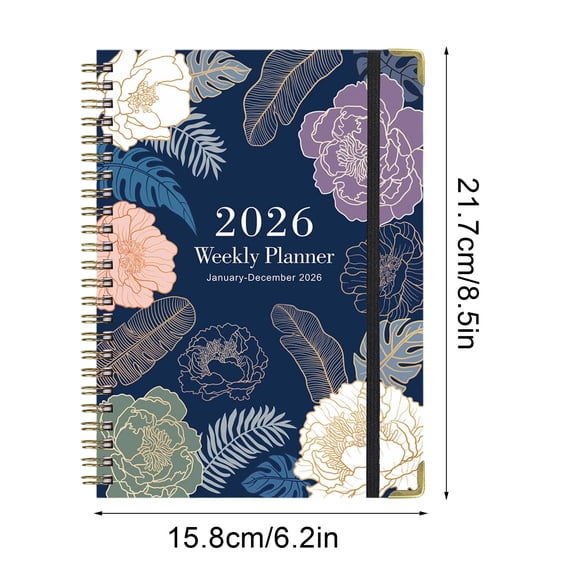 2026 Weekly and Monthly Planner with Tab Dividers, A5 Floral Design Calendar Notebook with Inner Pocket, Coil Organizer for Year-Long Scheduling and Goal Tracking