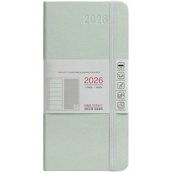 2026 Weekly Planner | Monthly Calendar Organizer with Goal-Setting Pages | Hardcover | Lay-Flat Binding | 100gsm Thick Paper | Compact 7.36"x3.70" | 176 Pages | Gray, Blue, Green