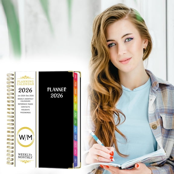 2026 Weekly and Monthly Planner, Jan-Dec, Spiral-Bound with Tabs, Inner Pocket, 6.2" x 8.5" Year Planner Calendar Planner (Black, 6.2" x 8.5")